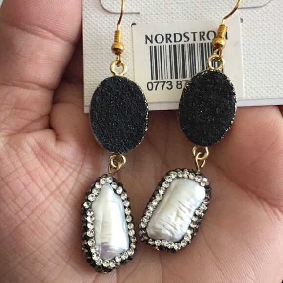 Panacea Drusy & Freshwater Pearl Drop Earring (G1) - Picture 4 of 4